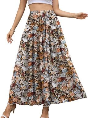 Floral Maxi Skirt - Multicolor Boho Print